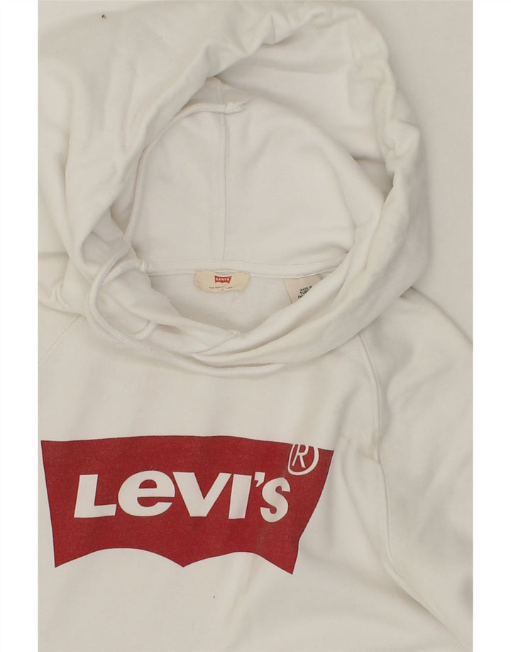 LEVI'S Womens Graphic Hoodie Jumper UK 14 Medium White Cotton Vintage Levi's and Second-Hand Levi's from Messina Hembry 