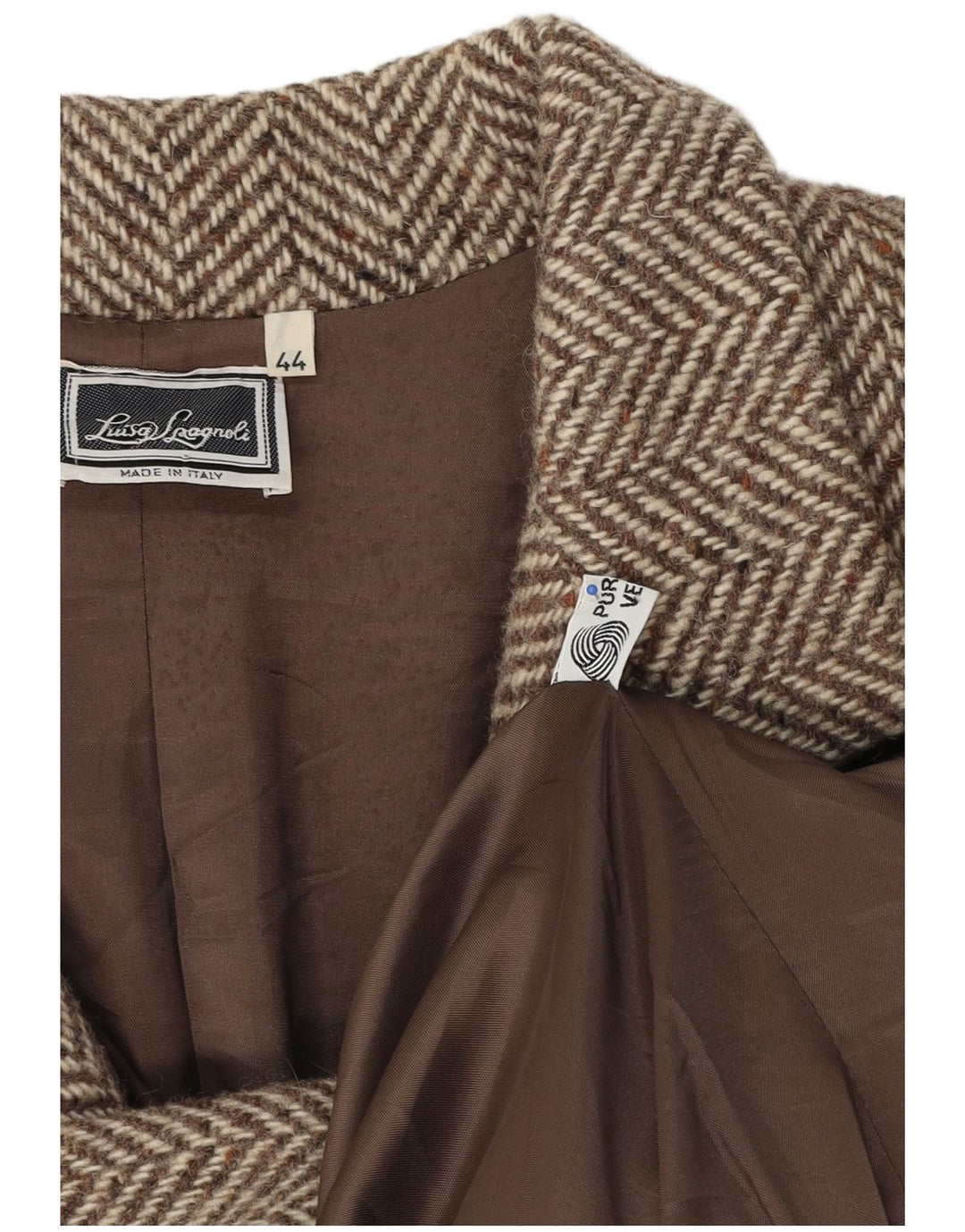 Luisa Spagnoli Dame Overfrakke IT 44 Medium Beige Herringbone Virgin Wool