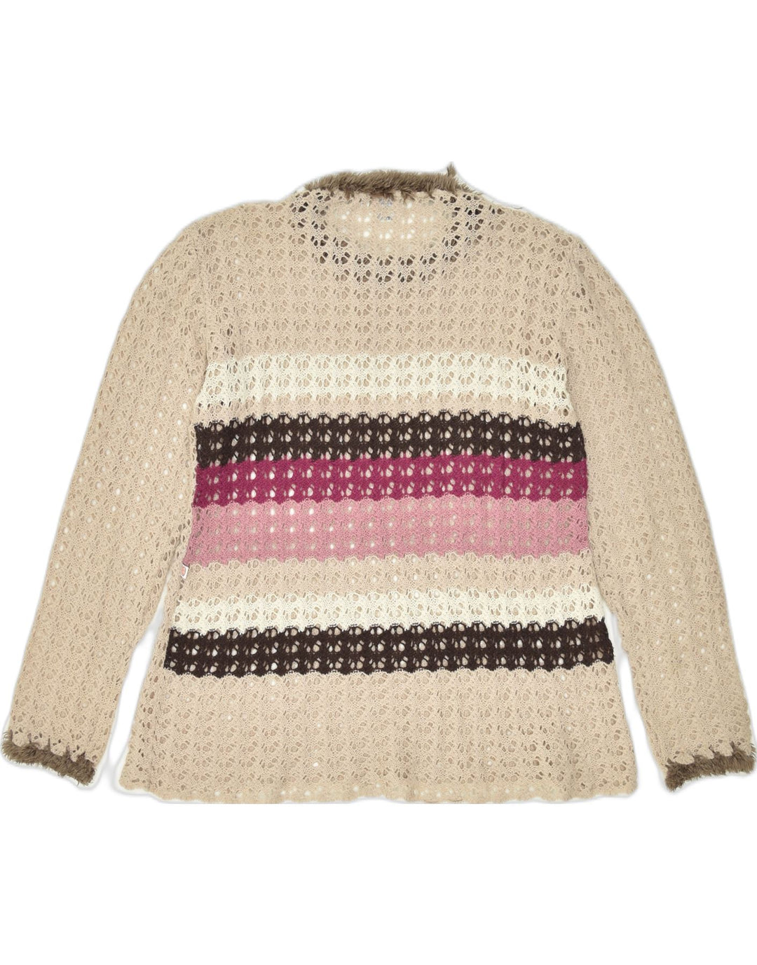 VINTAGE Womens See Through Crew Neck Jumper Sweater UK 20 2XL Beige Nylon | Vintage | Thrift | Second-Hand | Used Clothing | Messina Hembry 