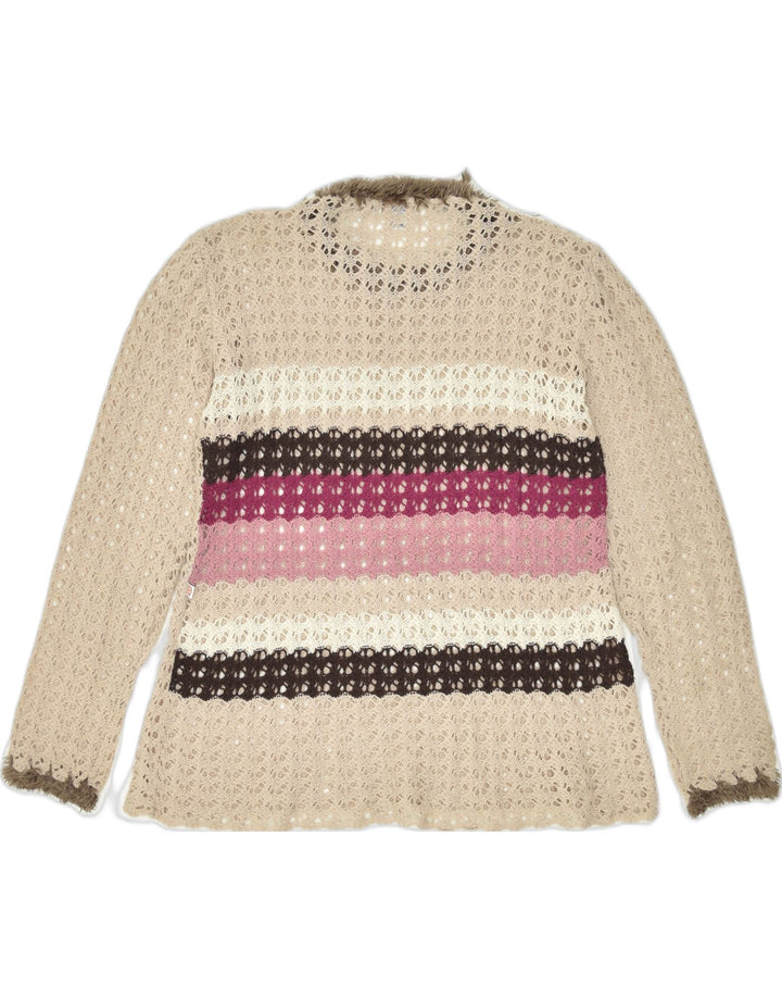 VINTAGE Womens See Through Crew Neck Jumper Sweater UK 20 2XL Beige Nylon | Vintage | Thrift | Second-Hand | Used Clothing | Messina Hembry 