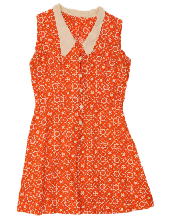 Vintage Womens Sleeveless A-Line Dress UK 12 Medium Orange Floral