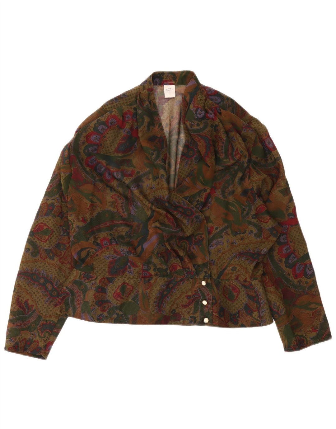 Vintage Dame Crop Shirt Bluse IT 44 Medium Khaki Paisley Polyester