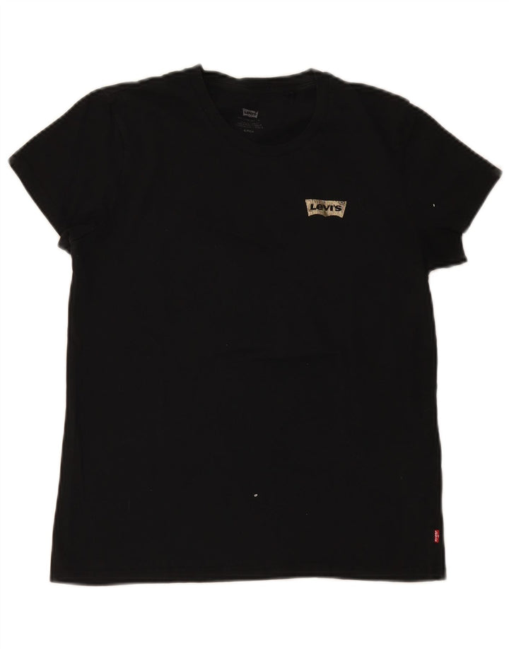 Levi's Dame T-Shirt Top UK 10 Lille Sort Bomuld