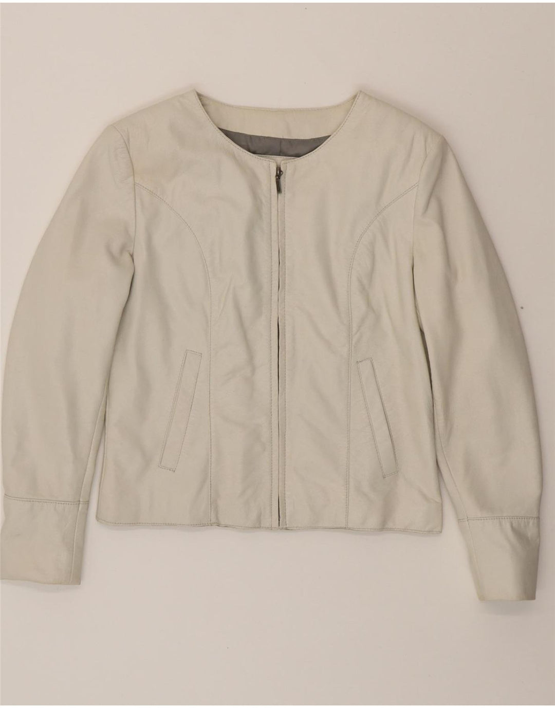 CIGNO NERO Womens Crop Leather Jacket EU 38 Medium White Leather Vintage Cigno Nero and Second-Hand Cigno Nero from Messina Hembry 