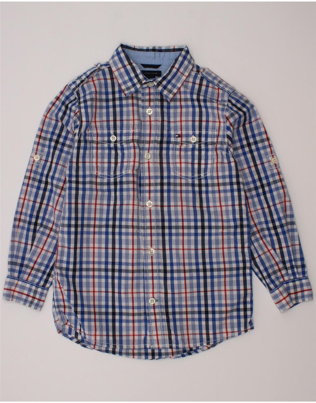 Tommy Hilfiger drengeskjorte 5-6 år blå ternet bomuld