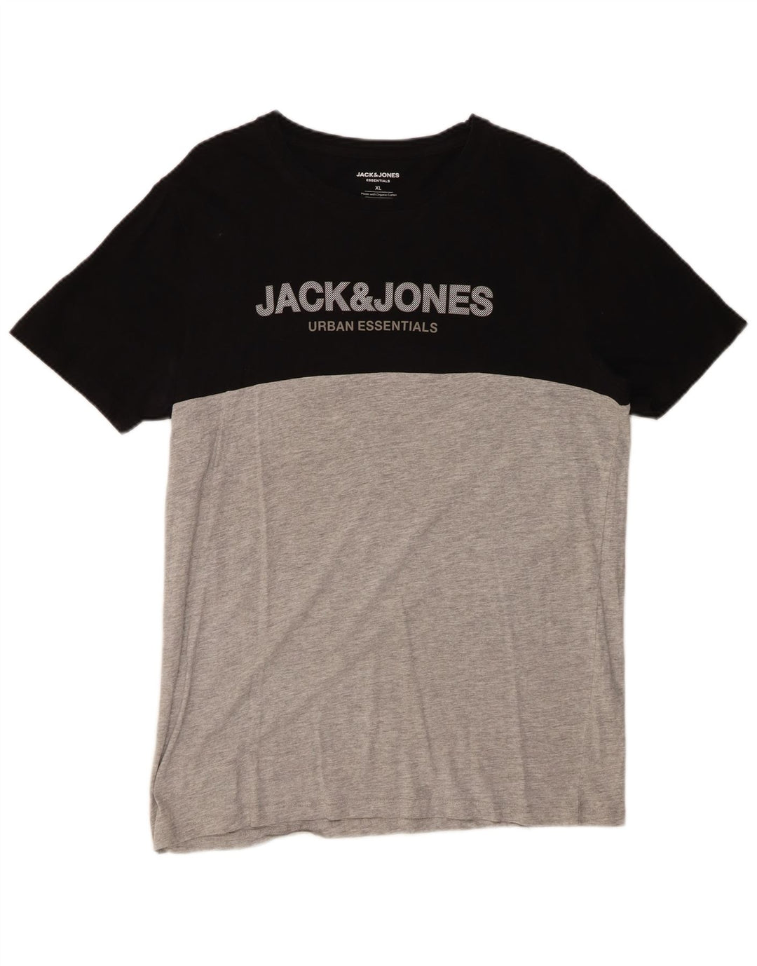 JACK & JONES Herre grafisk T-shirt Top XL Sort Colourblock Bomuld
