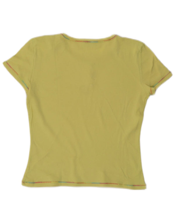 Benetton Womens Crop T-Shirt Top UK 10 Small Yellow Cotton