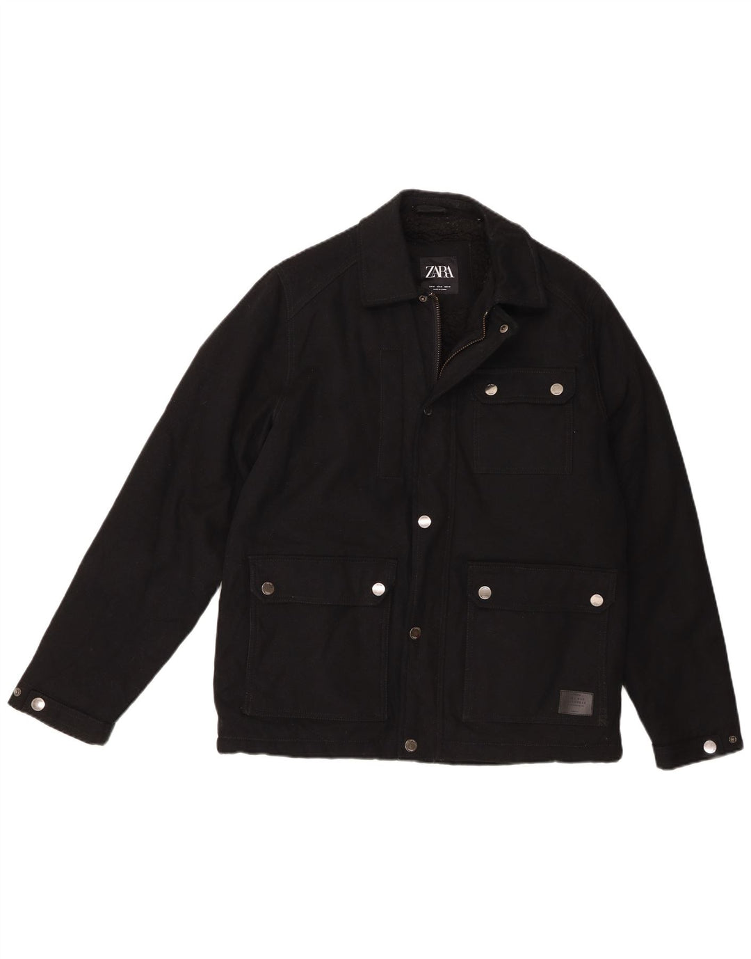 Zara Herre Sherpa Utility Jacket UK 38 Medium Sort Bomuld