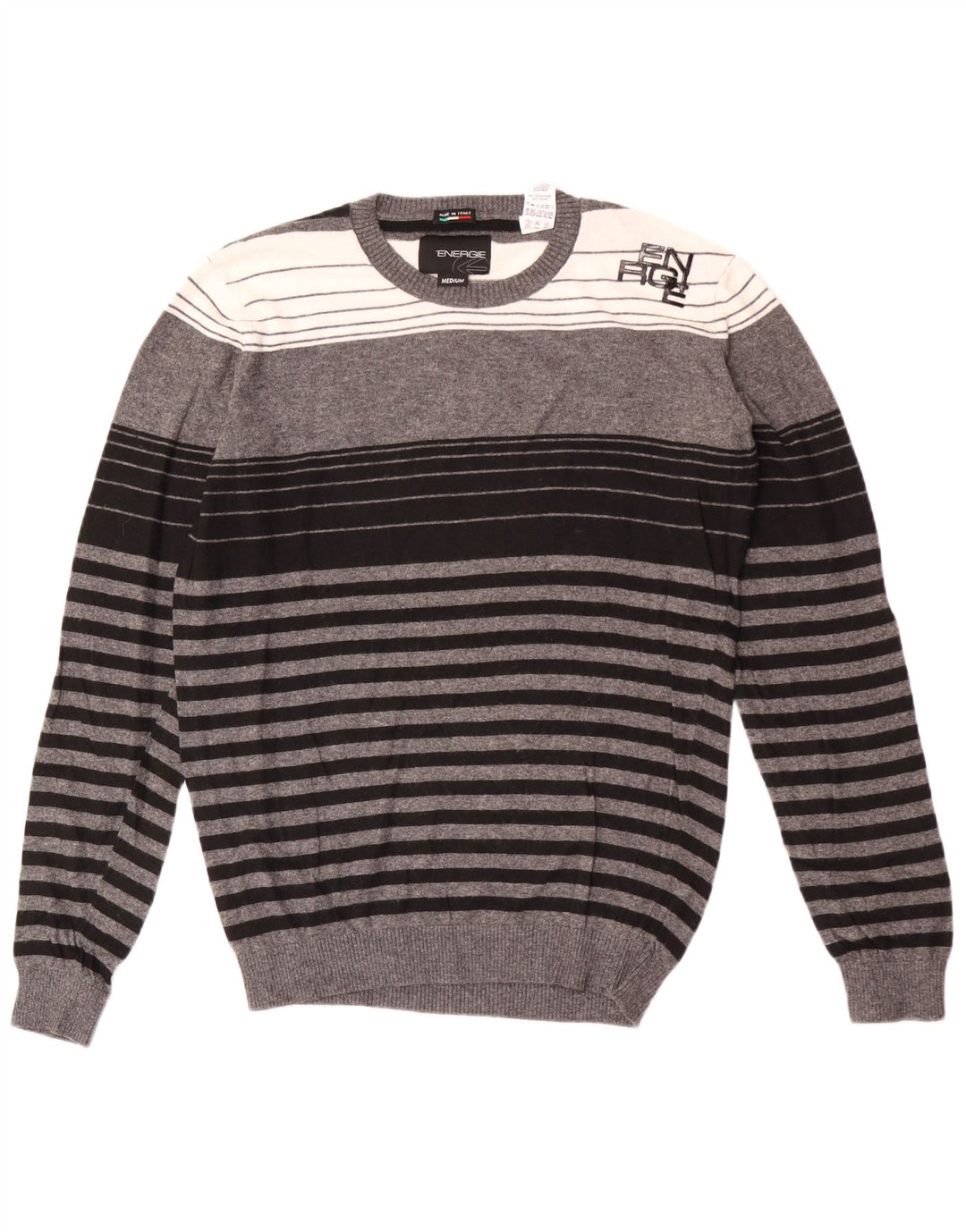 Tres mænds rund hals sweater mellem grå stribet viskose