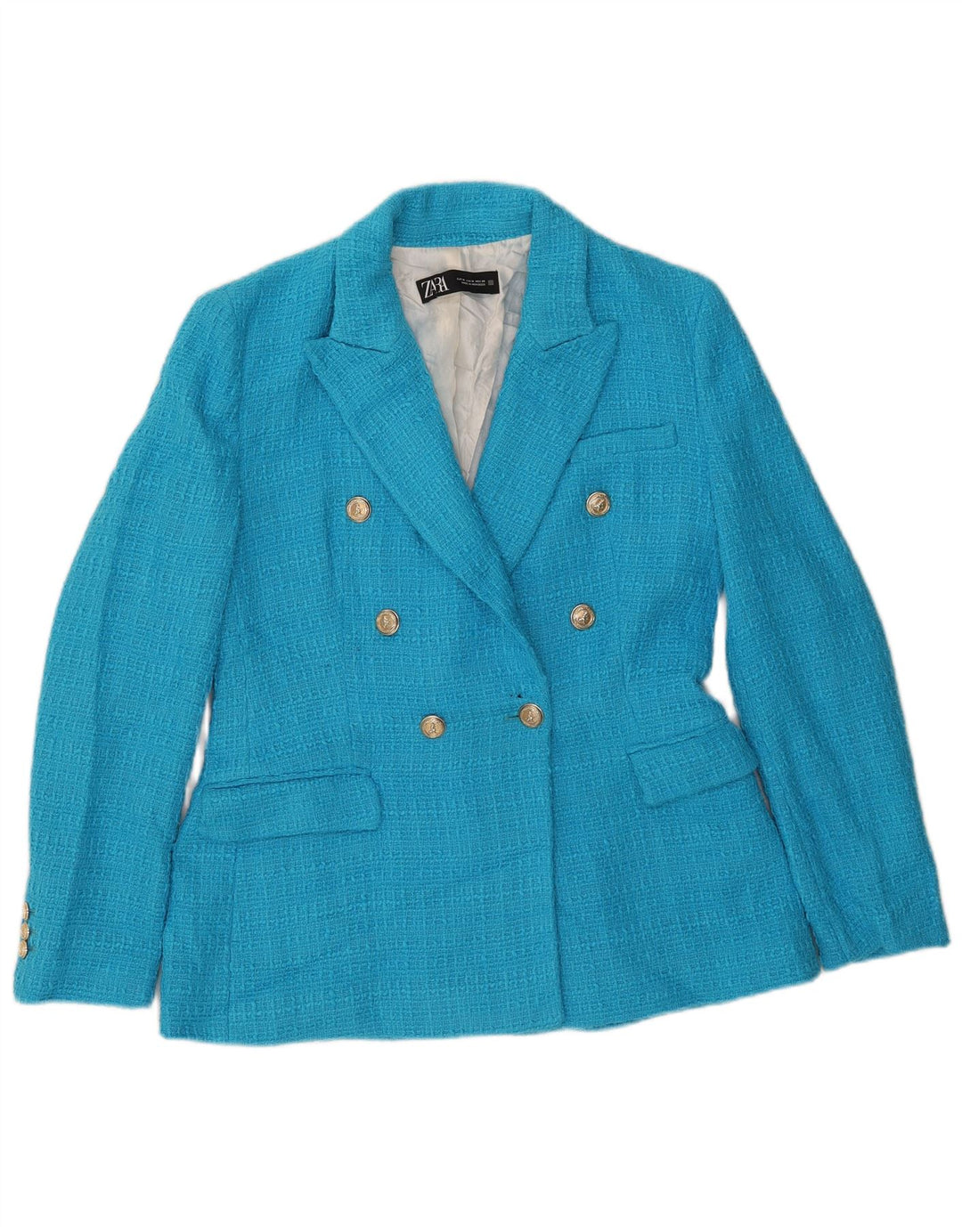 Zara Dame Dobbeltradet Blazer Jacket UK 12 Medium Blue Bomuld
