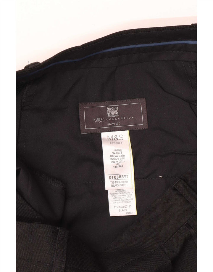 Marks & Spencer Herre Slim Fit Suit Bukser W34 L31 Sort Polyester