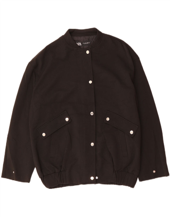 Zara Womens Oversized Bomber Jacket UK 10 Small Black Acetate