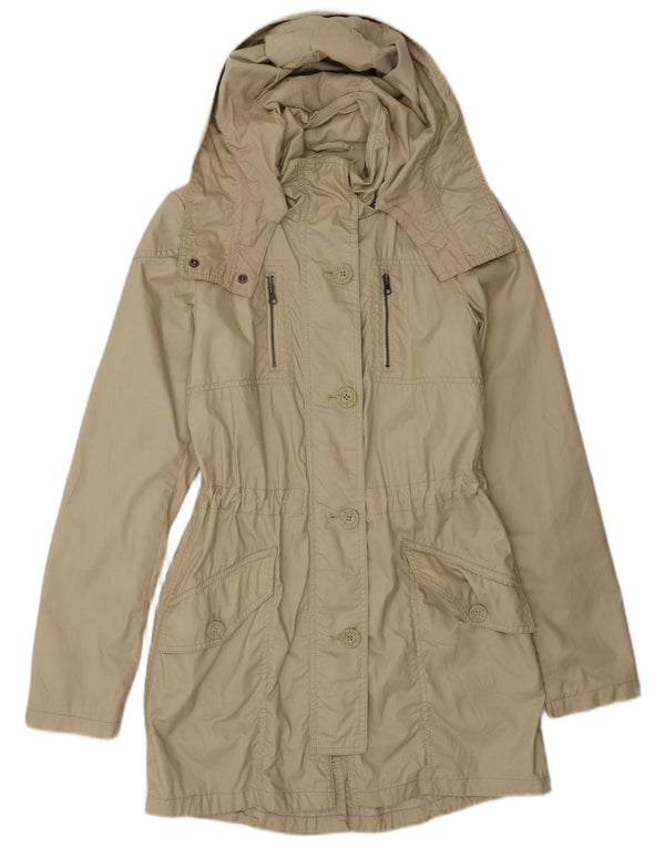 Sisley Dame Hooded Loose Fit Utility Jacket UK 6 XS Beige Bomuld