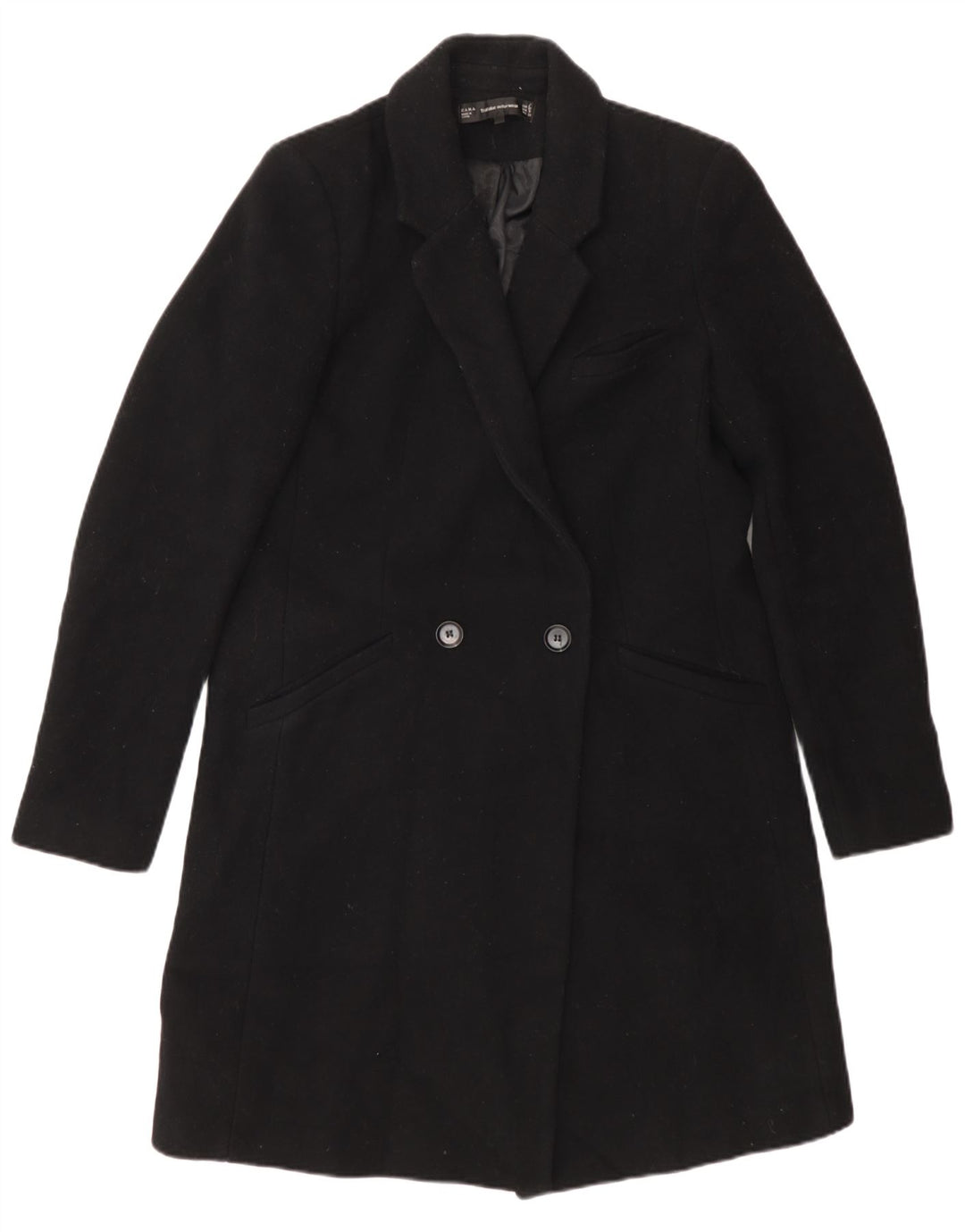 Zara Dame Dobbeltradet Frakke UK 12 Medium Sort Polyester
