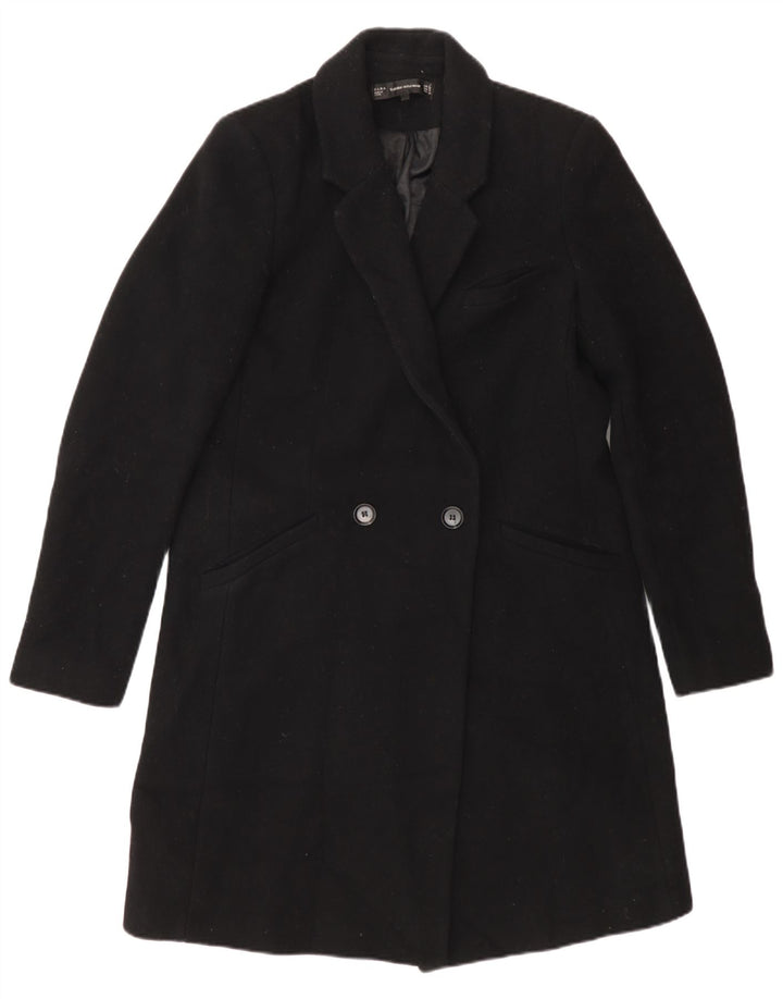 Zara Dame Dobbeltradet Frakke UK 12 Medium Sort Polyester