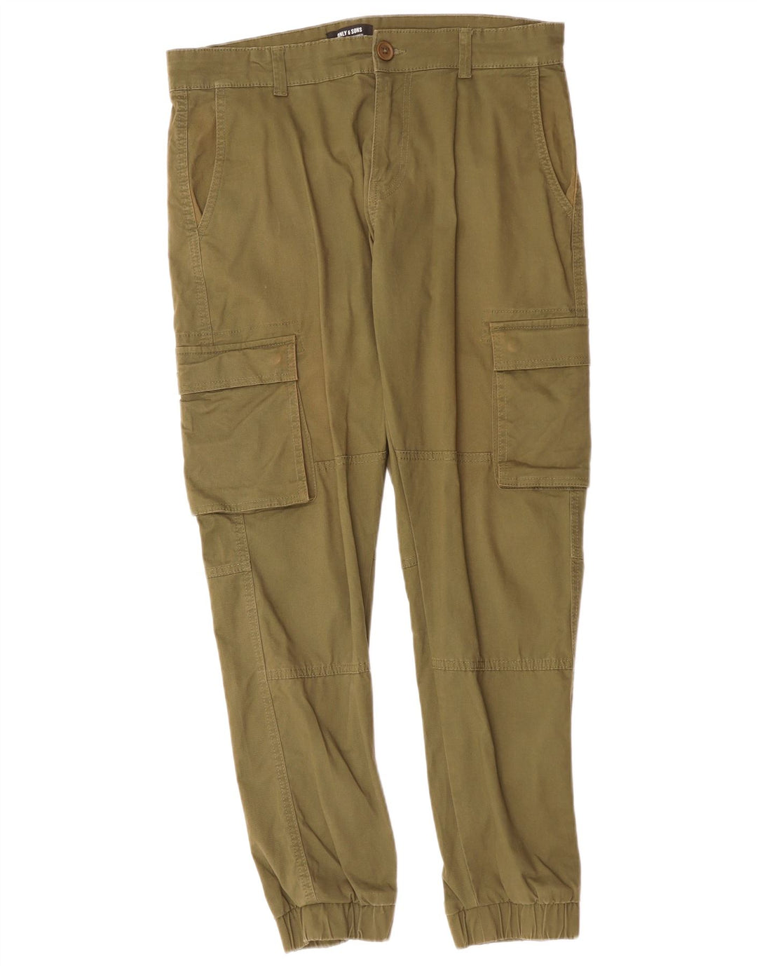 KUN & SØNNER Herre Joggers Cargo Bukser W32 L29 Khaki Bomuld