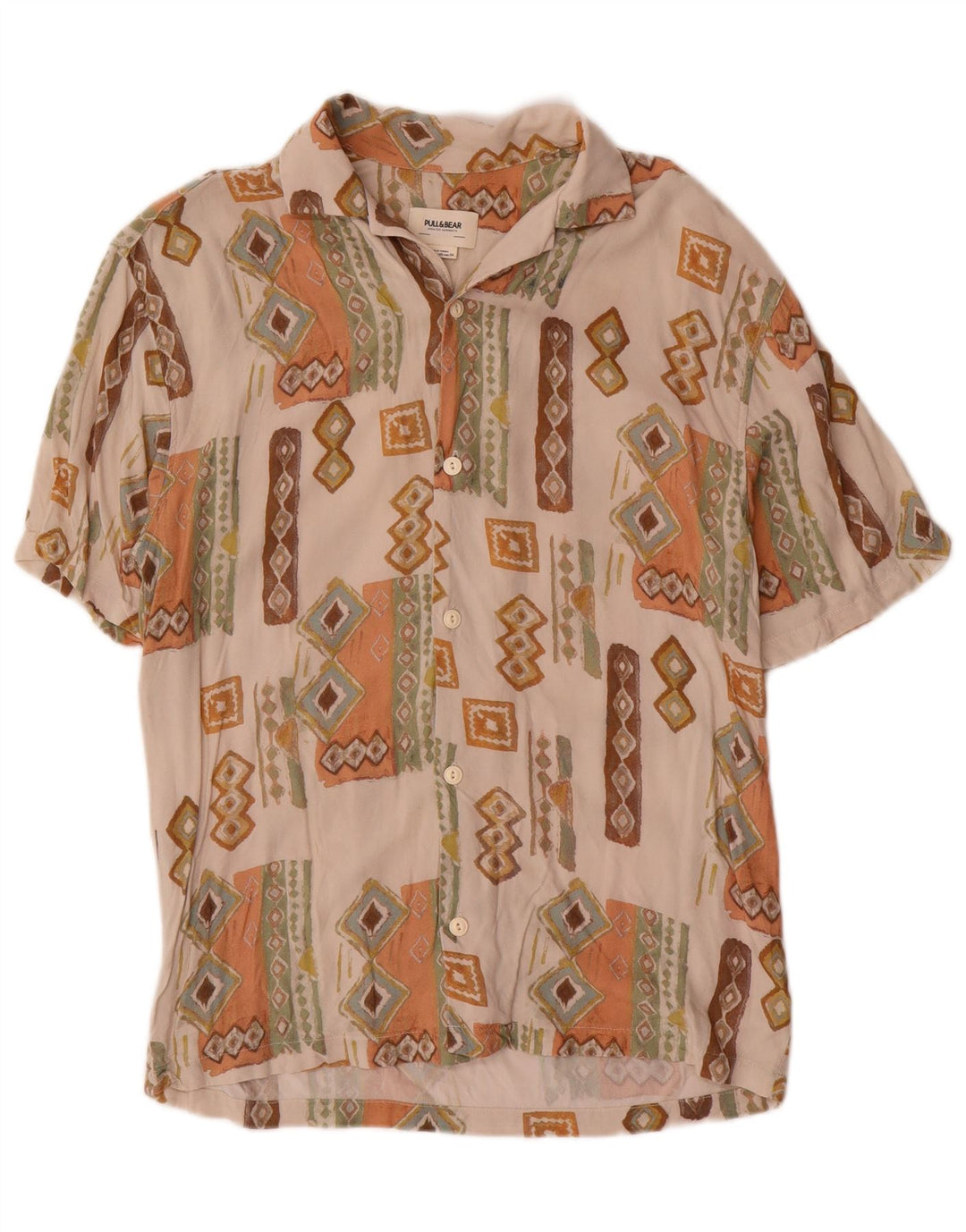 Pull & Bear Kortærmet Herreskjorte XS Beige Geometrisk