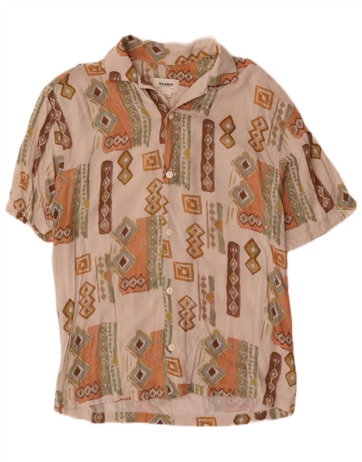 Pull & Bear Kortærmet Herreskjorte XS Beige Geometrisk