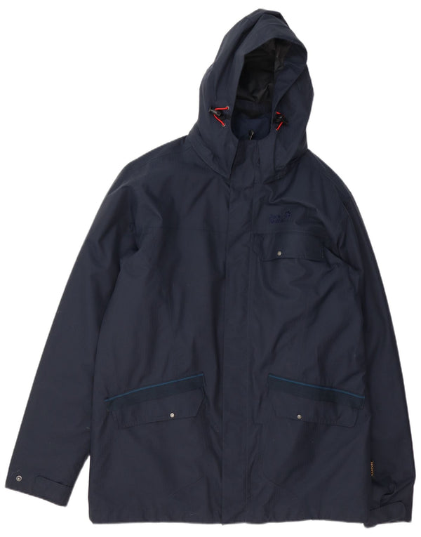 Jack Wolfskin Herre Hooded Windbreaker Jacket UK 42 XL Navy Blue Polyester