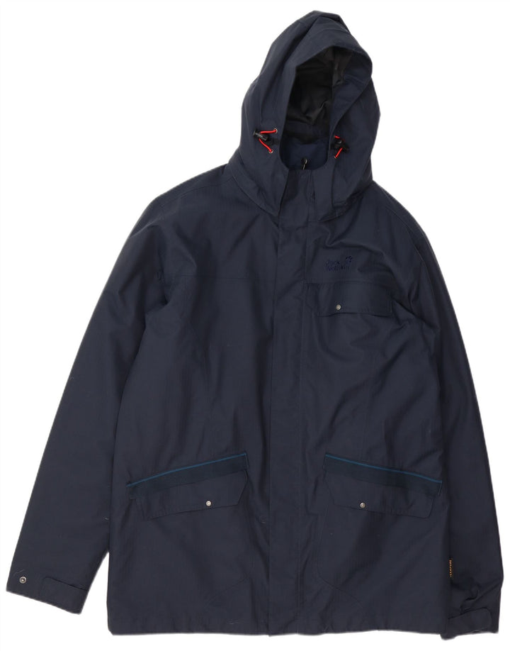 Jack Wolfskin Herre Hooded Windbreaker Jacket UK 42 XL Navy Blue Polyester