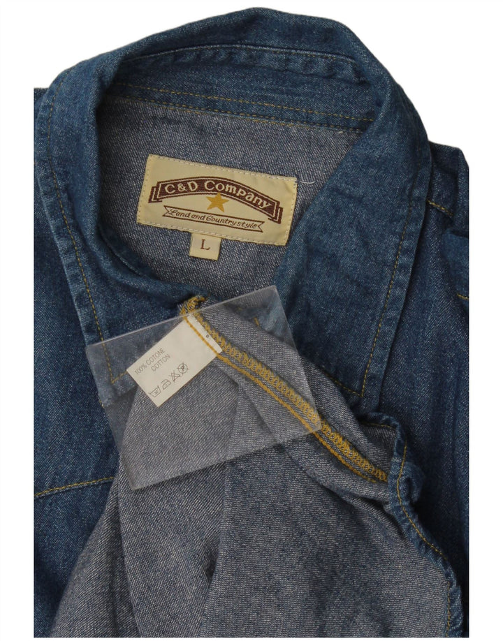 Vintage denimskjorte til mænd, stor blå bomuld