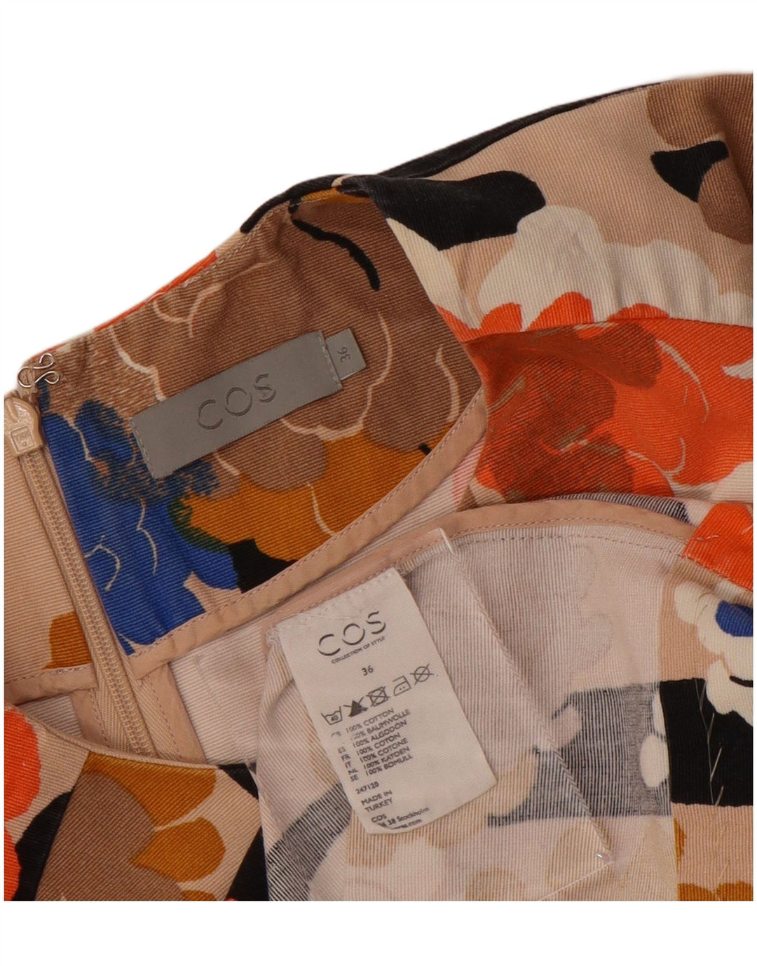 COS Womens Shift Dress EU 36 Small Multicolored Floral Bomuld