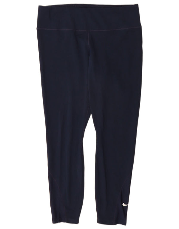 Nike Dame Dri Fit Crop Leggings UK 14 Large Navy Blue