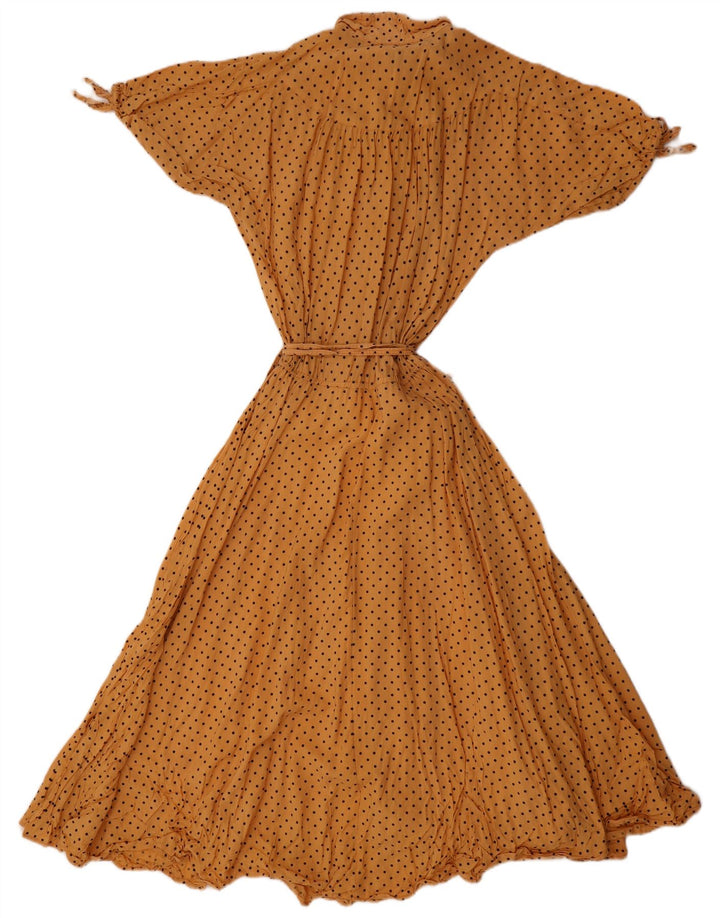Vintage Dame Maxi Kjole UK 12 Medium Gul Plettet