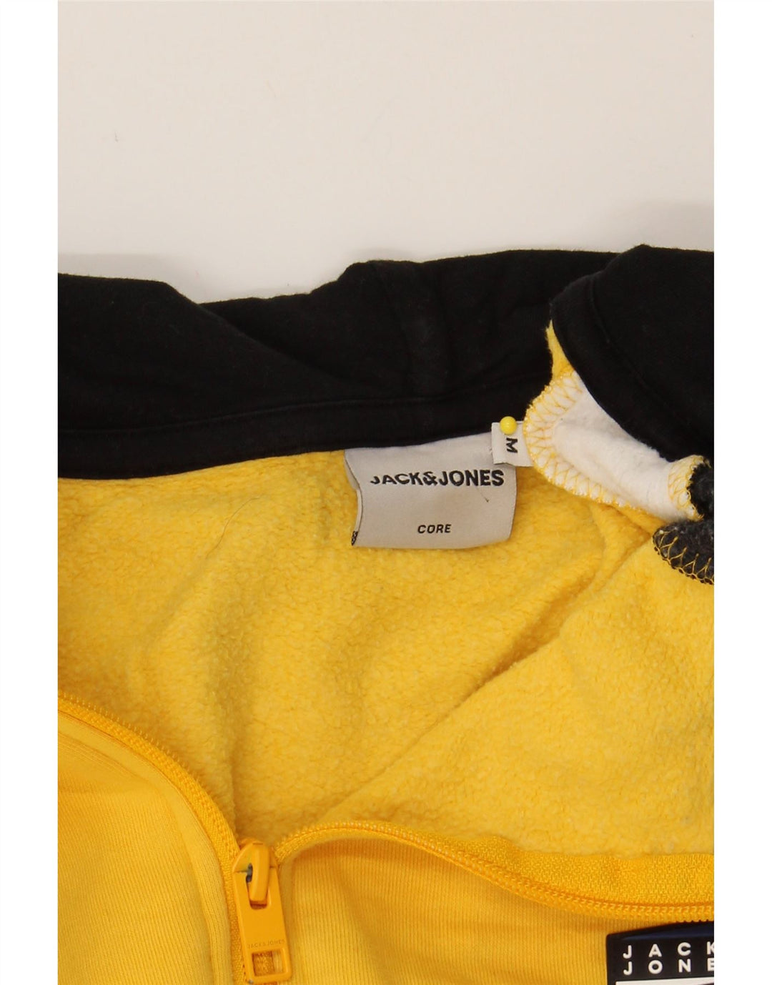JACK & JONES Mens Zip Hoodie Sweater Medium Yellow Colourblock Cotton Vintage Jack & Jones and Second-Hand Jack & Jones from Messina Hembry 