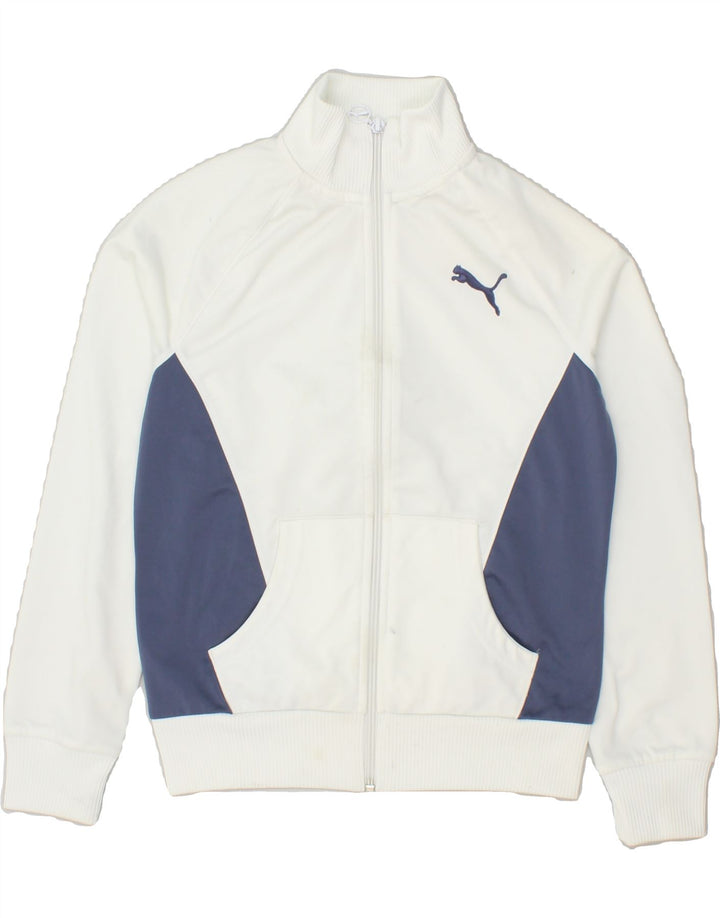 PUMA Boys Graphic Tracksuit Top Jacket 11-12 Years Large White Colourblock Vintage Puma and Second-Hand Puma from Messina Hembry 