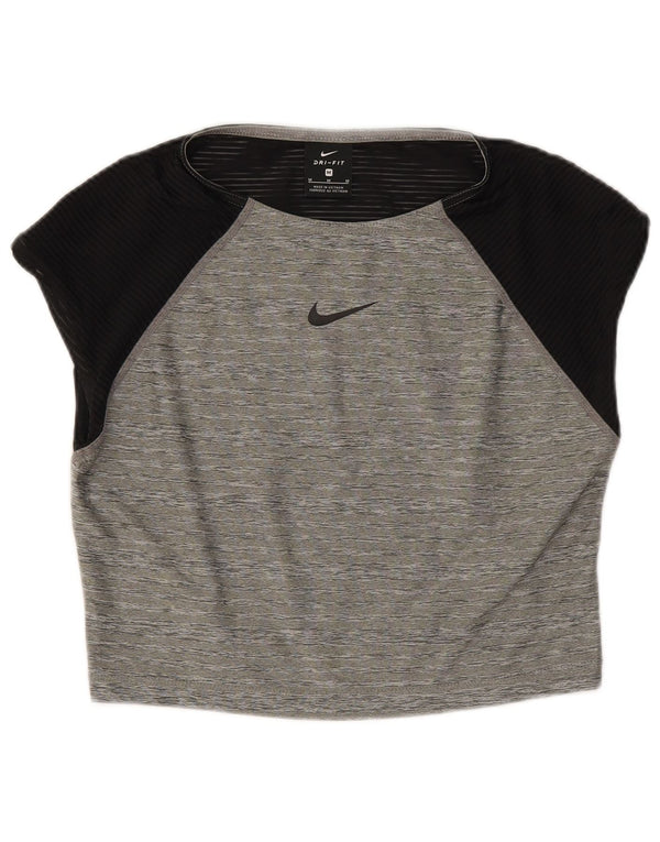 Nike Dame Dri Fit Crop T-Shirt Top UK 12 Medium Grey Colourblock
