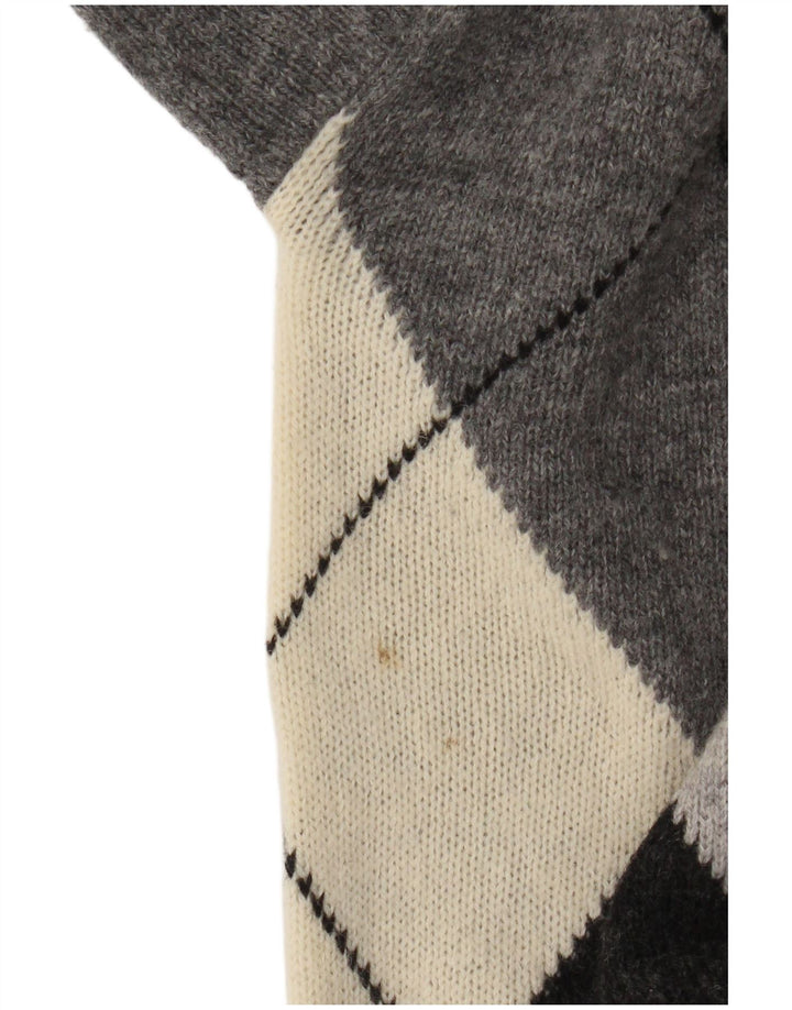 Benetton Dame Jumper Sweater UK 10 Small Grey Argyle/Diamond
