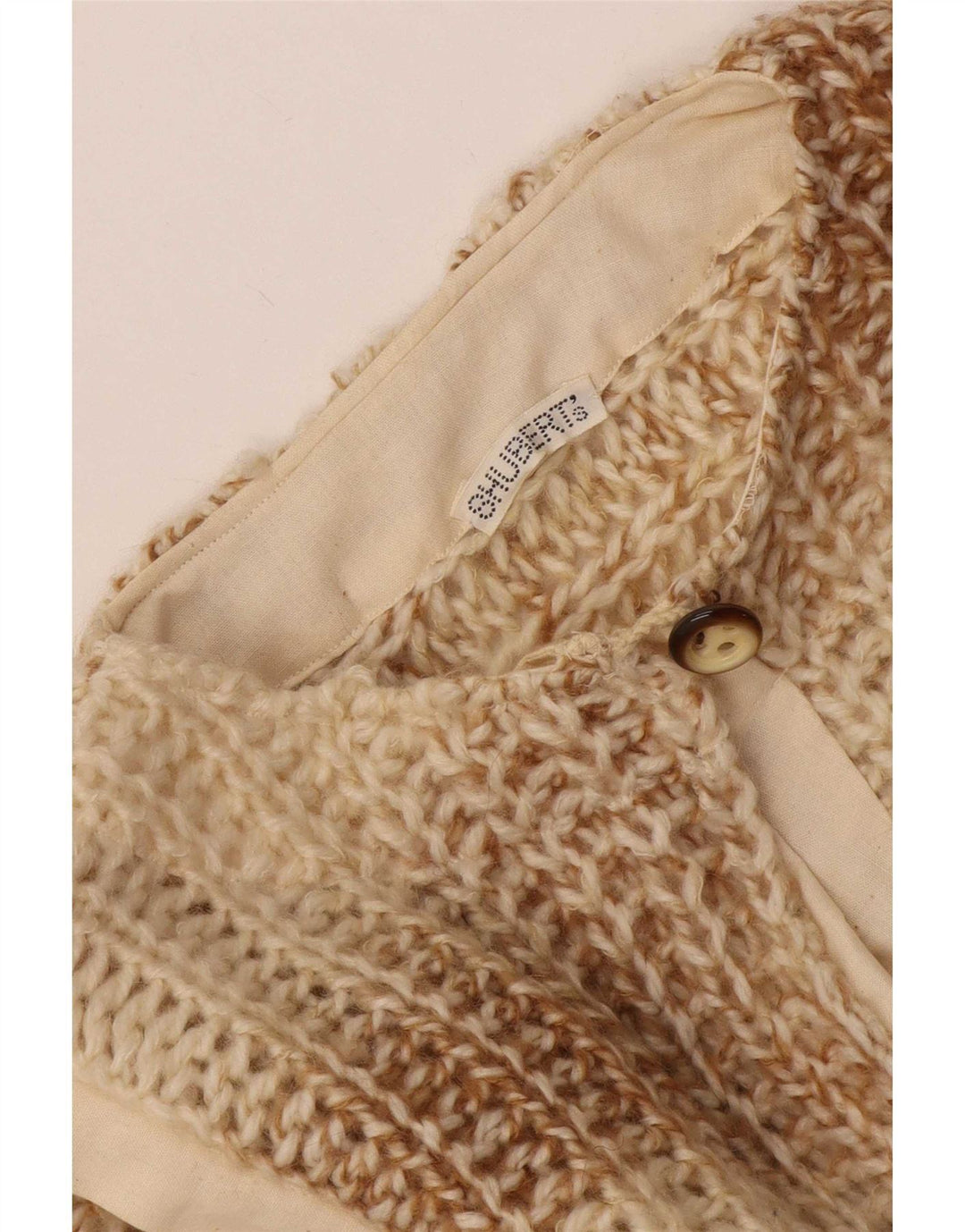 Vintage Womens Button Neck Jumper Sweater UK 10 Small Beige Flecked