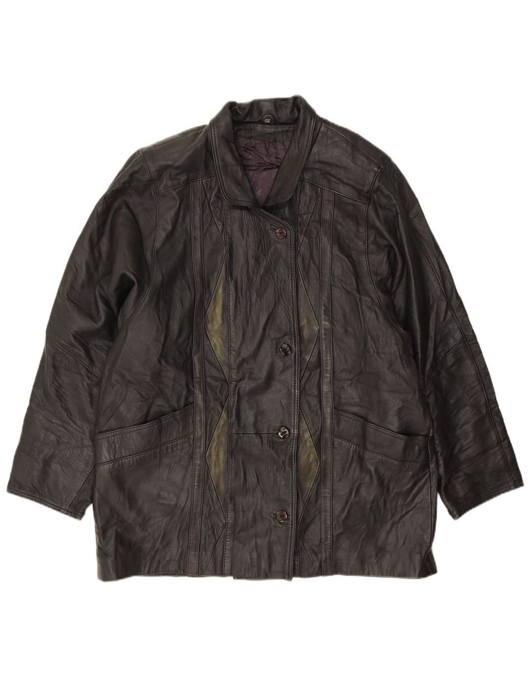 Vintage Dame Loose Fit Læderjakke EU 46 XL Sort Læder