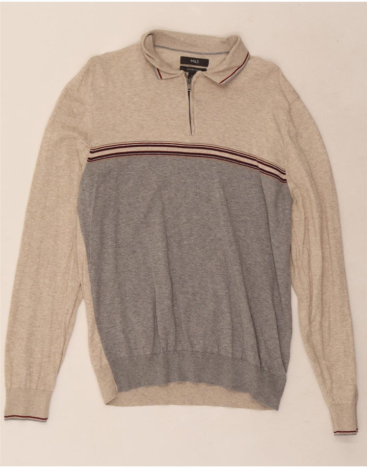 Marks & Spencer Herre Polo Neck Jumper Sweater Medium Beige Colourblock
