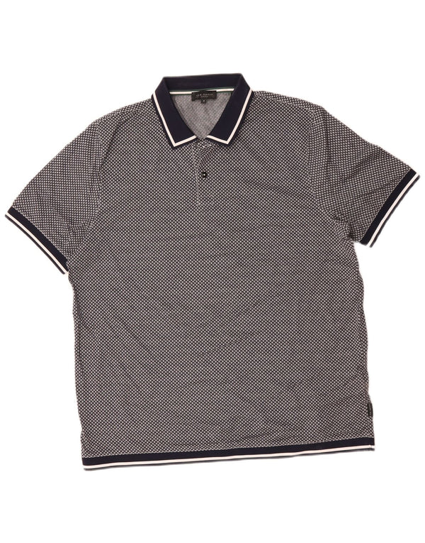 Ted Baker Mens Polo Shirt Size 4 Large Navy Blue Argyle/Diamond Cotton