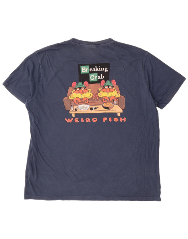 Weird Fish Herre grafisk T-shirt top 2XL marineblå bomuld