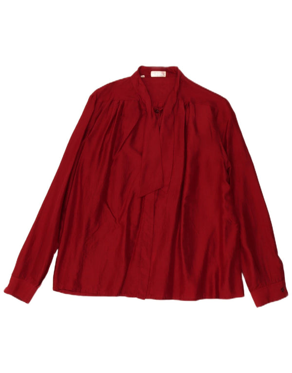 Vintage Dame Front Tie Shirt Bluse IT 46 Large Burgundy Silk