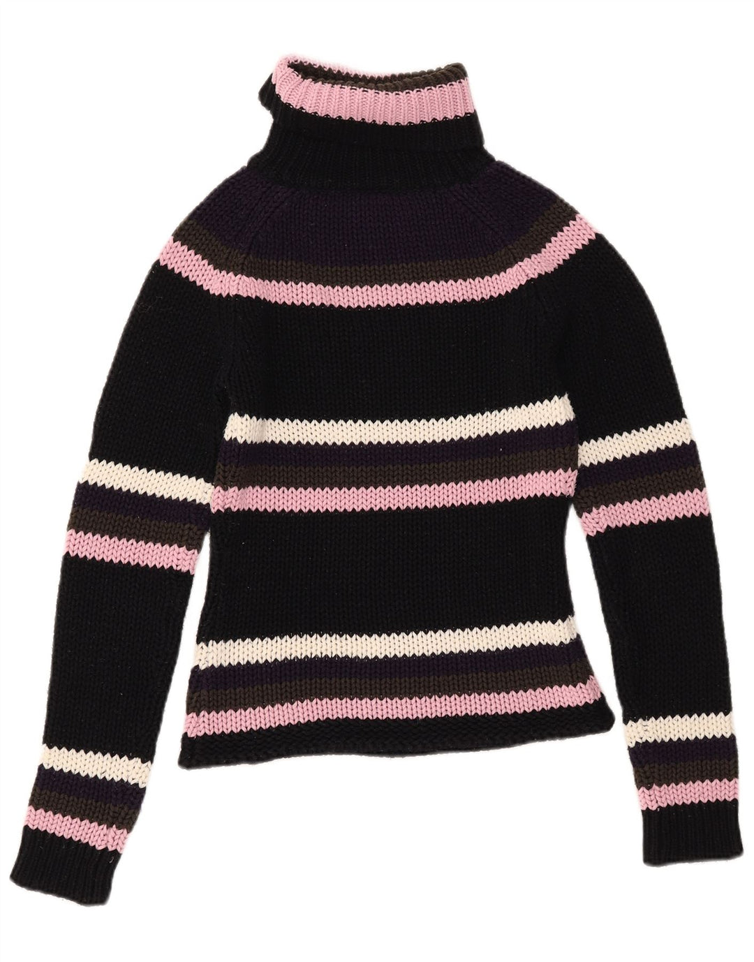 Madonna Dame Roll Neck Jumper Sweater UK 12 Medium Sort Stribet Akryl