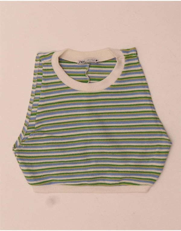 Zara Womens Crop Ærmeløs bluse Top UK 8 Small Multicolored Striped