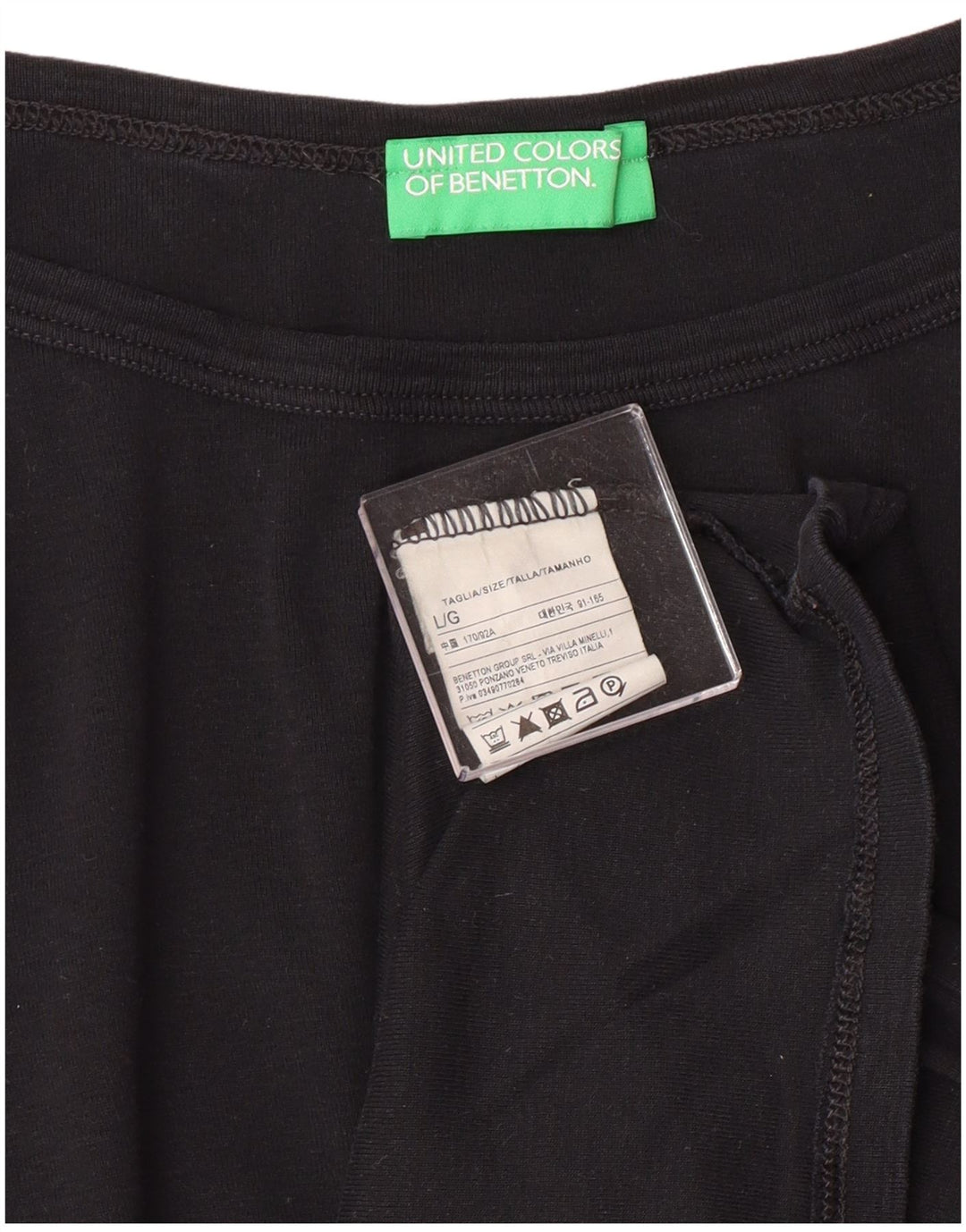 BENETTON Dame Top 3/4 ærmer UK 14 Large Black Bomuld