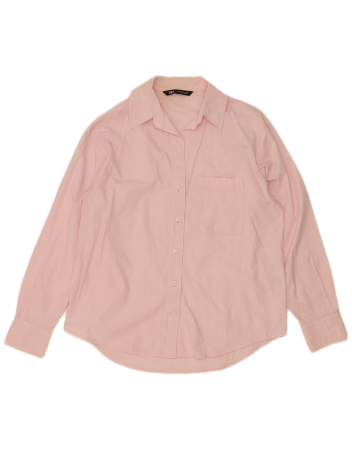 Zara Dame Oversized skjorte UK 6 XS Pink Bomuld