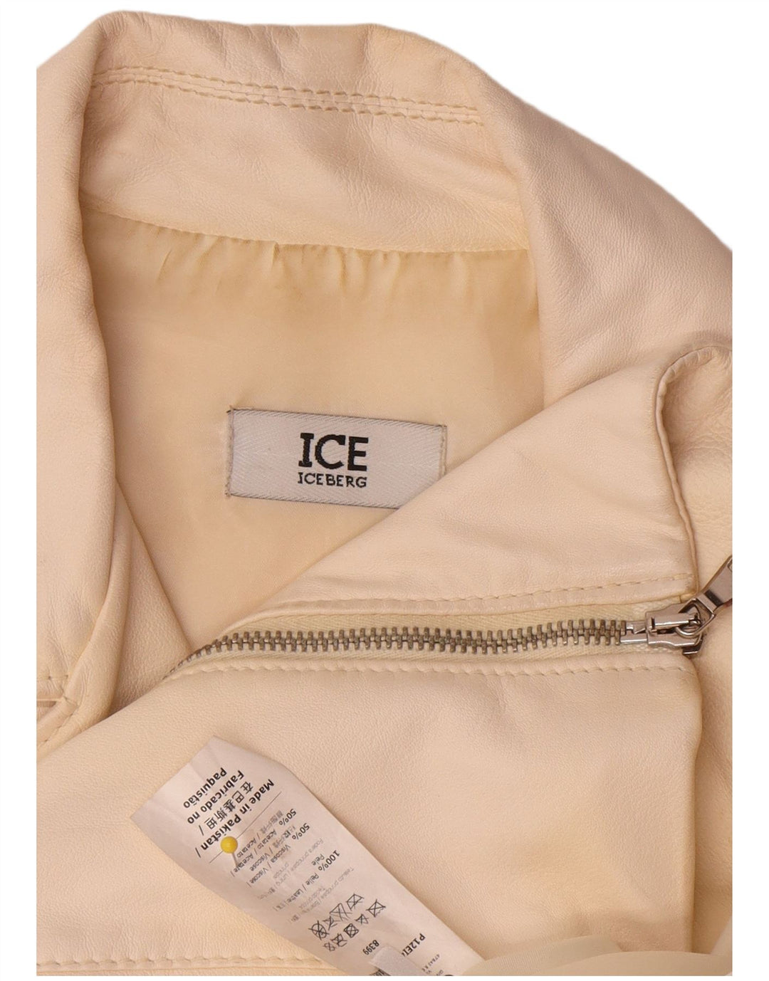 Iceberg Dame Læder Biker Jacket UK 14 Medium Off White Læder