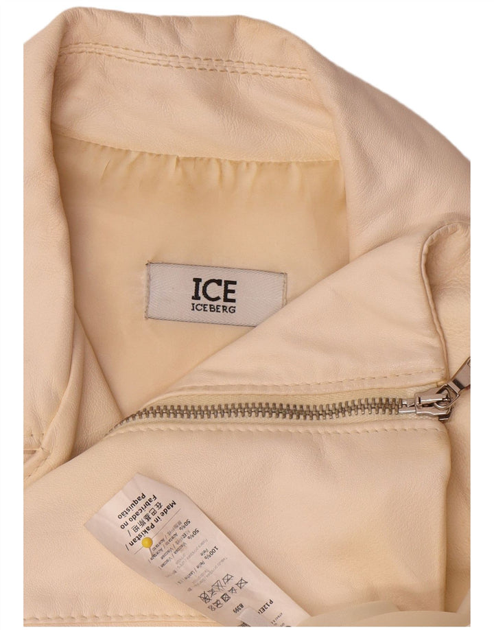 Iceberg Dame Læder Biker Jacket UK 14 Medium Off White Læder