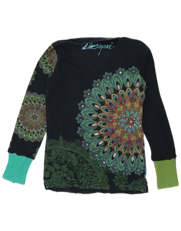 Desigual Dame Grafisk Top Langærmet UK 10 Small Navy Blue Floral Bomuld