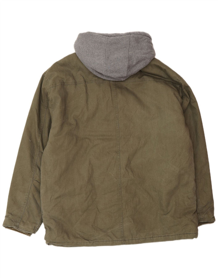 DICKIES Herre Hooded Utility Jacket UK 42 XL Khaki Colourblock Cotton