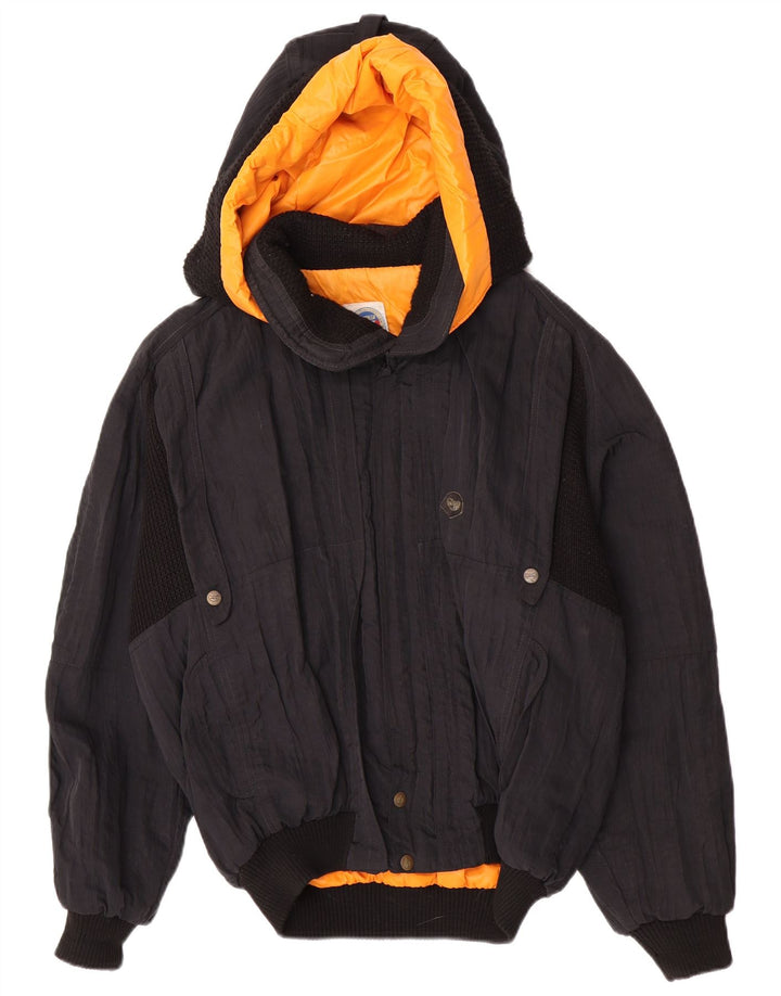 POP 84 Bomberjakke med hætte til mænd UK 40 Large Black Colourblock Polyamid