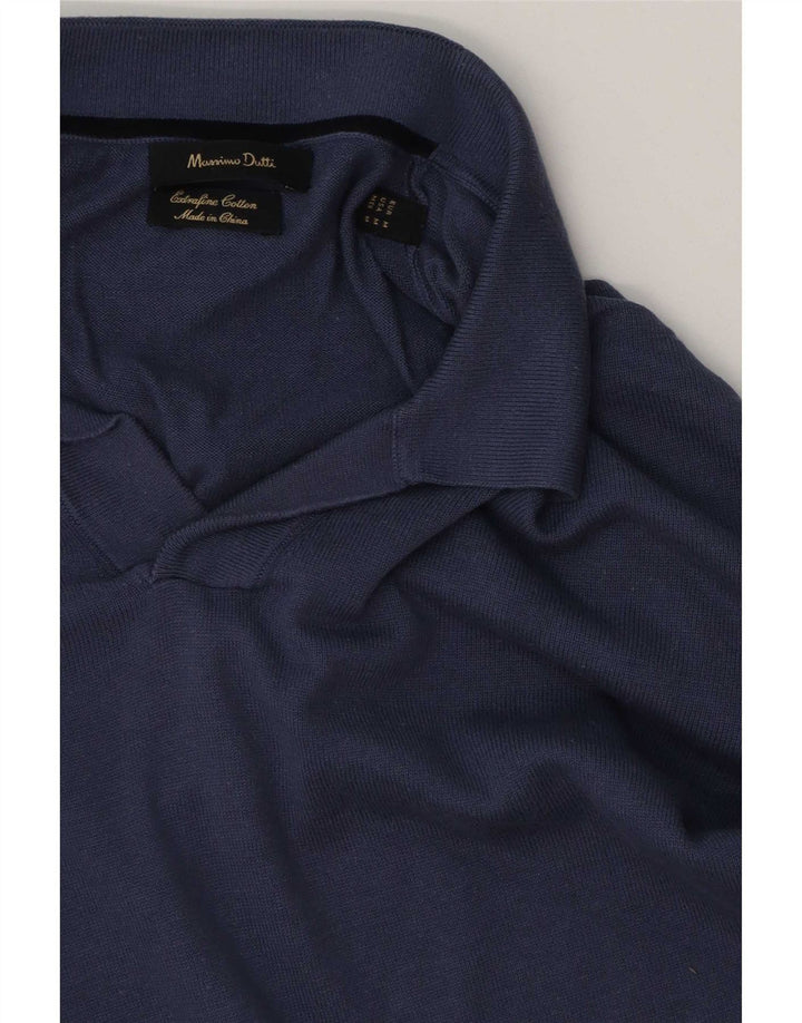 Massimo Dutti Herre Polo Neck Jumper Sweater Medium Navy Blue Colourblock