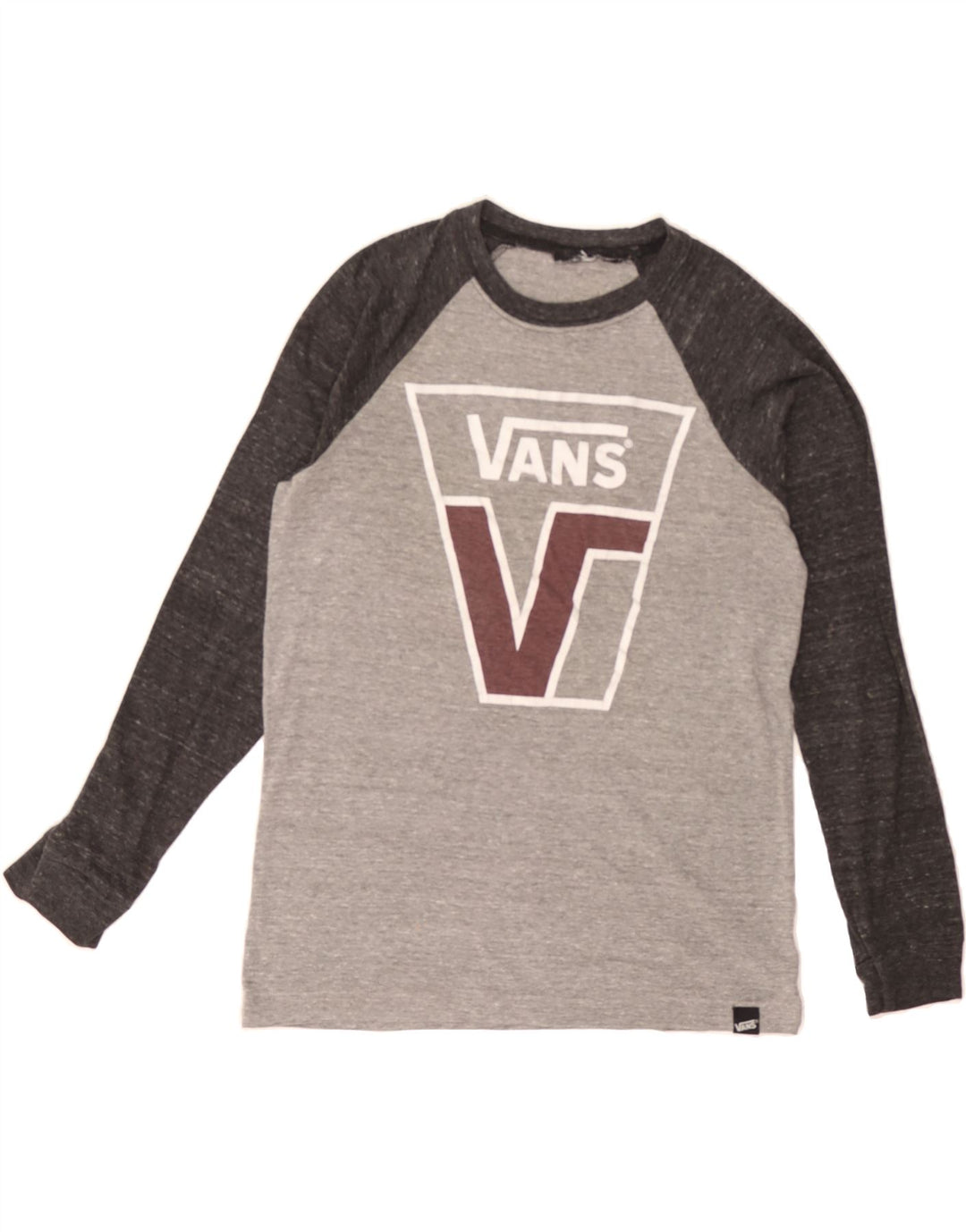 VANS Boys Graphic Top Long Sleeve 13-14 Years Grey Colourblock Vintage Vans and Second-Hand Vans from Messina Hembry 