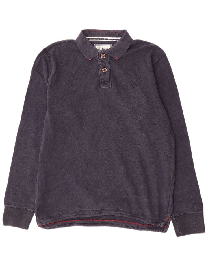 Fedt ansigt herre langærmet poloshirt Medium marineblå bomuld